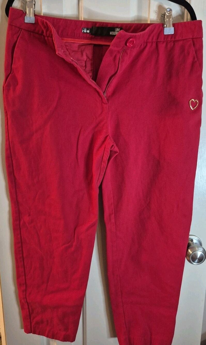 Rare Love Moschino women's Gold heart Logo Cropped Leg pants Size 46 US 10 Vtg